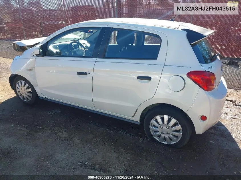 2015 Mitsubishi Mirage De/Rf VIN: ML32A3HJ2FH043515 Lot: 40905273