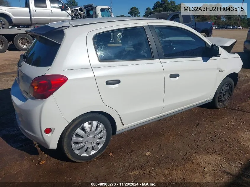 2015 Mitsubishi Mirage De/Rf VIN: ML32A3HJ2FH043515 Lot: 40905273