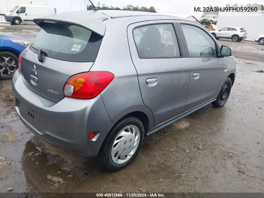 2015 Mitsubishi Mirage De VIN: ML32A3HJ9FH059260 Lot: 40912666