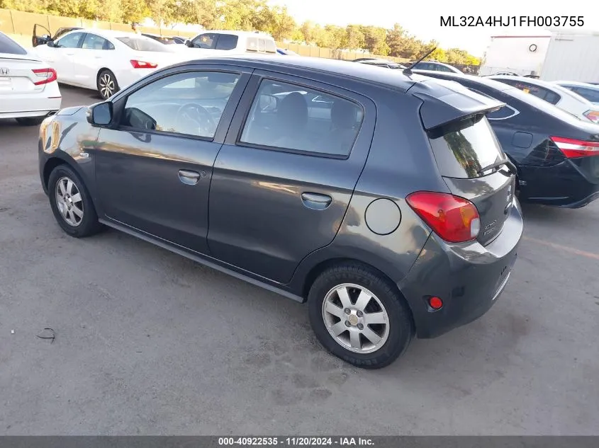 2015 Mitsubishi Mirage Es VIN: ML32A4HJ1FH003755 Lot: 40922535