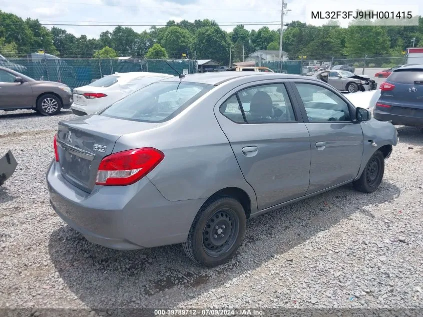 2017 Mitsubishi Mirage G4 Es VIN: ML32F3FJ9HH001415 Lot: 39789712