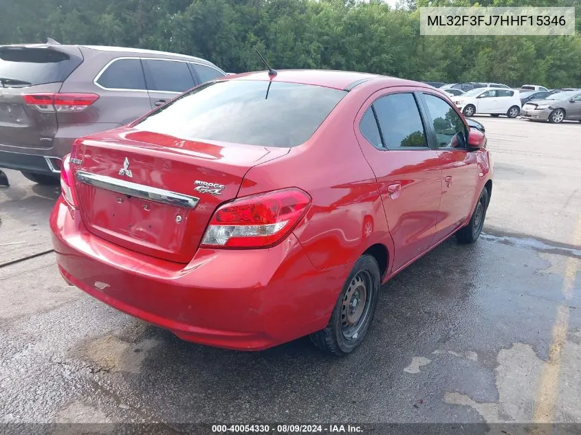 2017 Mitsubishi Mirage G4 Es VIN: ML32F3FJ7HHF15346 Lot: 40054330