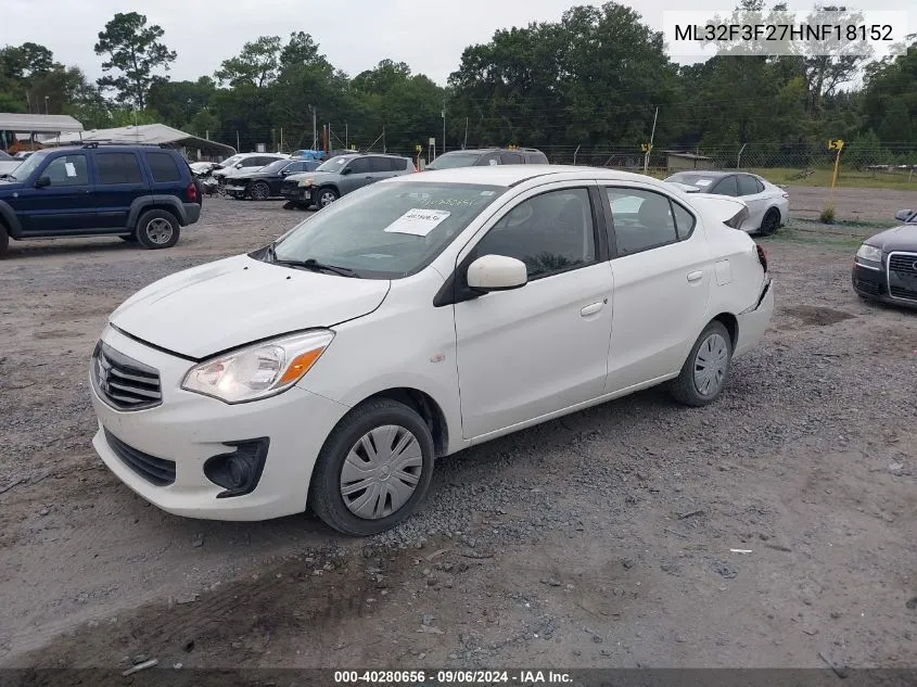 2017 Mitsubishi Mirage G4 Es VIN: ML32F3F27HNF18152 Lot: 40280656