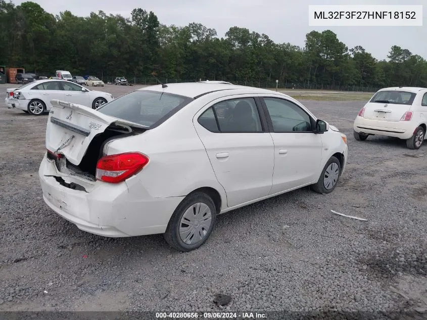 2017 Mitsubishi Mirage G4 Es VIN: ML32F3F27HNF18152 Lot: 40280656