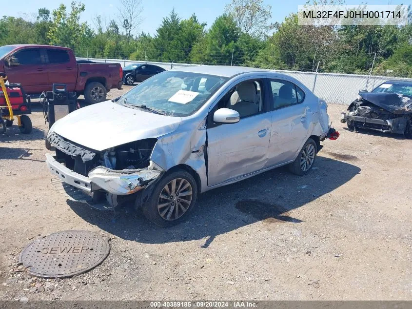 2017 Mitsubishi Mirage G4 Se VIN: ML32F4FJ0HH001714 Lot: 40389185