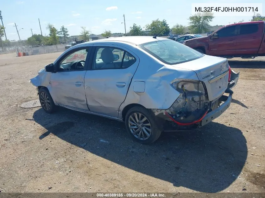 2017 Mitsubishi Mirage G4 Se VIN: ML32F4FJ0HH001714 Lot: 40389185