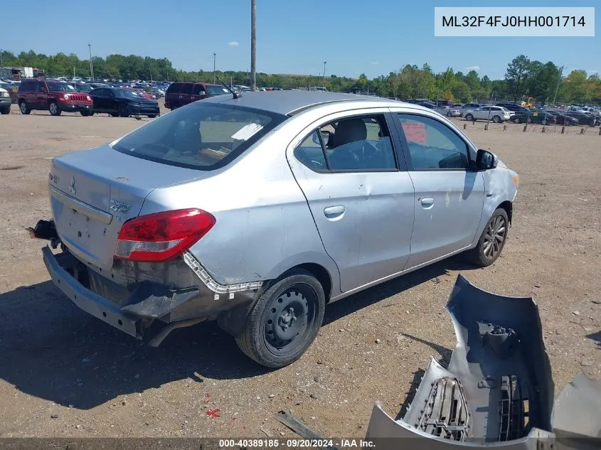 2017 Mitsubishi Mirage G4 Se VIN: ML32F4FJ0HH001714 Lot: 40389185