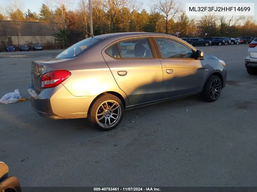 2017 Mitsubishi Mirage G4 Es VIN: ML32F3FJ2HHF14699 Lot: 40753461