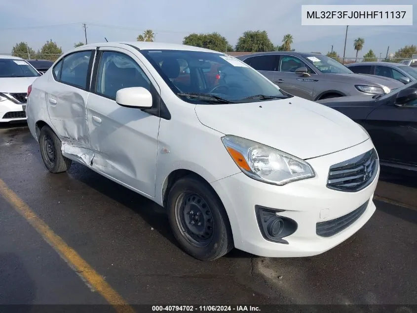 2017 Mitsubishi Mirage G4 Es VIN: ML32F3FJ0HHF11137 Lot: 40794702