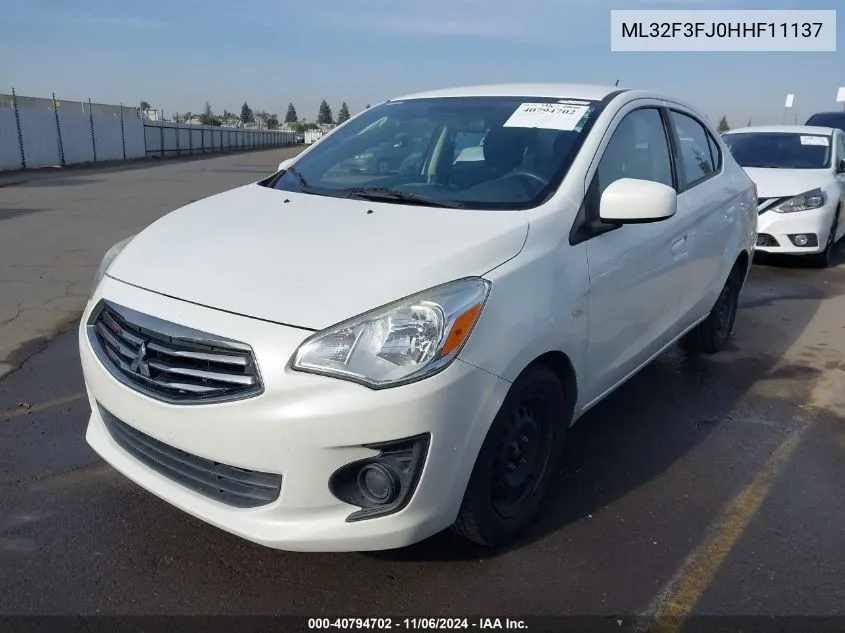 2017 Mitsubishi Mirage G4 Es VIN: ML32F3FJ0HHF11137 Lot: 40794702