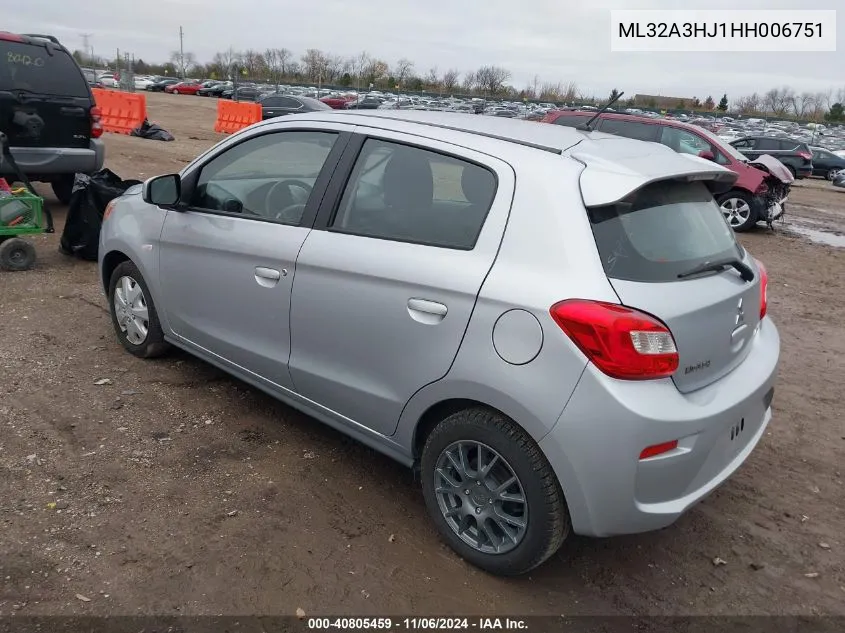 2017 Mitsubishi Mirage Es VIN: ML32A3HJ1HH006751 Lot: 40805459