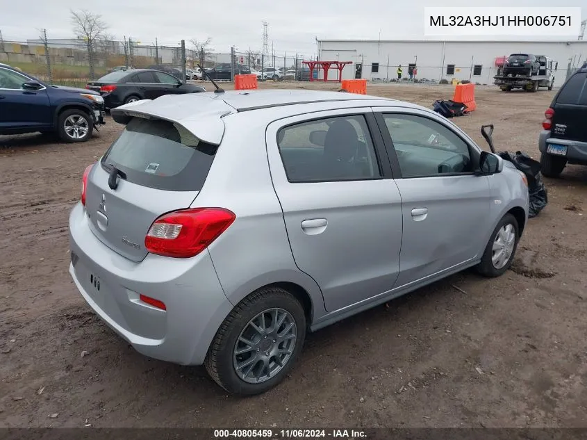 2017 Mitsubishi Mirage Es VIN: ML32A3HJ1HH006751 Lot: 40805459