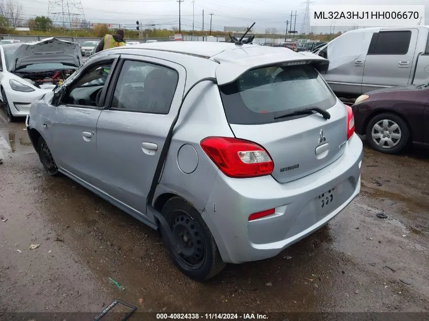 2017 Mitsubishi Mirage Es VIN: ML32A3HJ1HH006670 Lot: 40824338