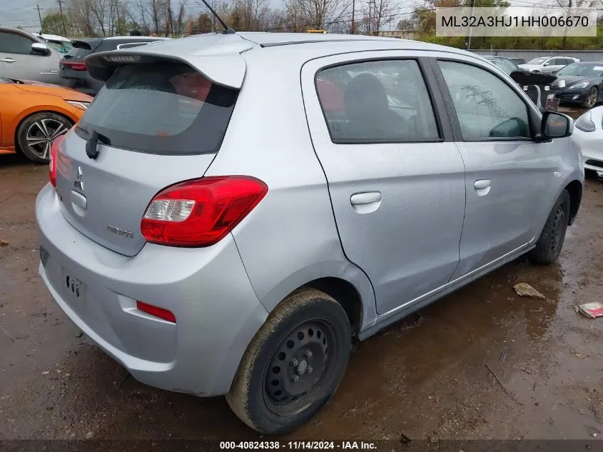 2017 Mitsubishi Mirage Es VIN: ML32A3HJ1HH006670 Lot: 40824338