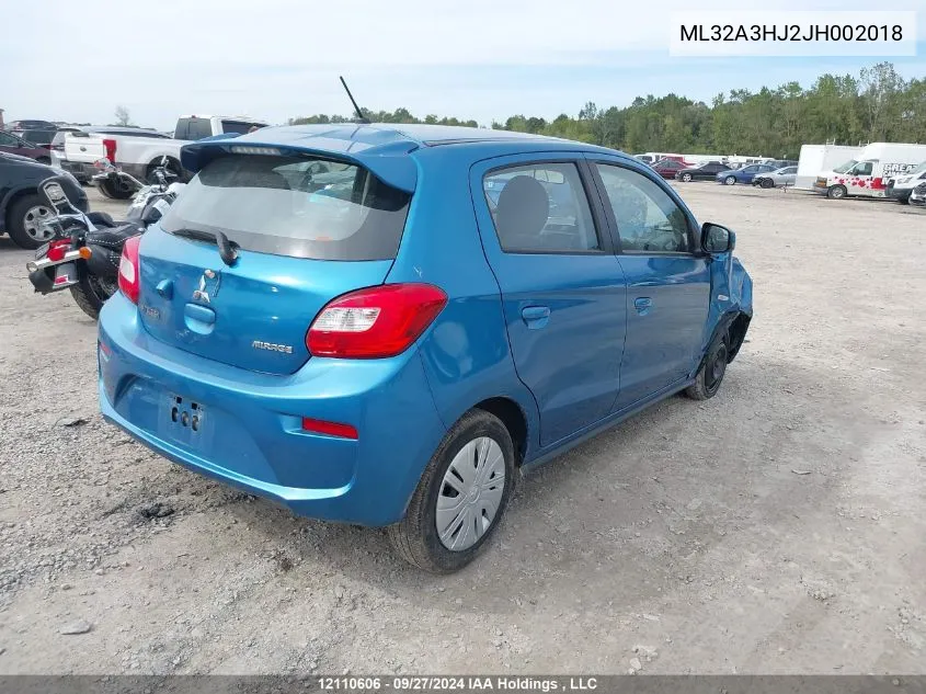 2018 Mitsubishi Mirage Es VIN: ML32A3HJ2JH002018 Lot: 12110606