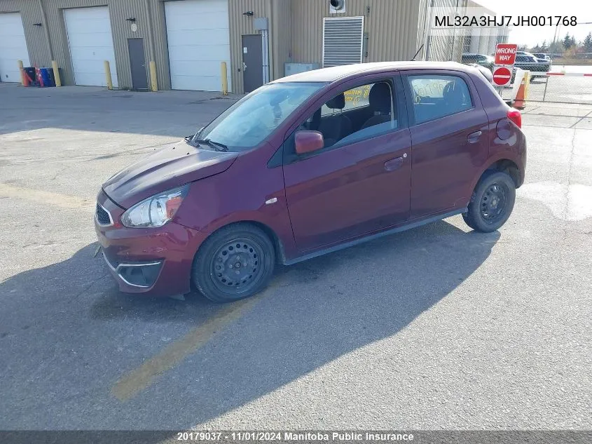 2018 Mitsubishi Mirage Es VIN: ML32A3HJ7JH001768 Lot: 20179037