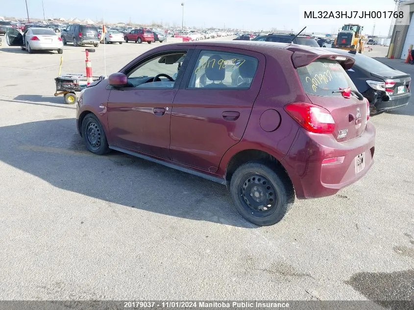 2018 Mitsubishi Mirage Es VIN: ML32A3HJ7JH001768 Lot: 20179037