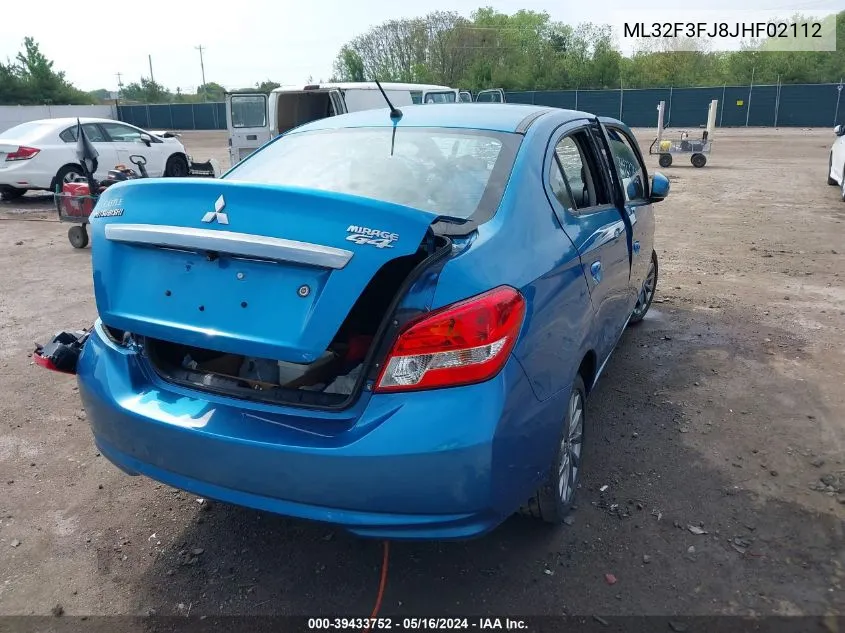 2018 Mitsubishi Mirage G4 Es VIN: ML32F3FJ8JHF02112 Lot: 39433752