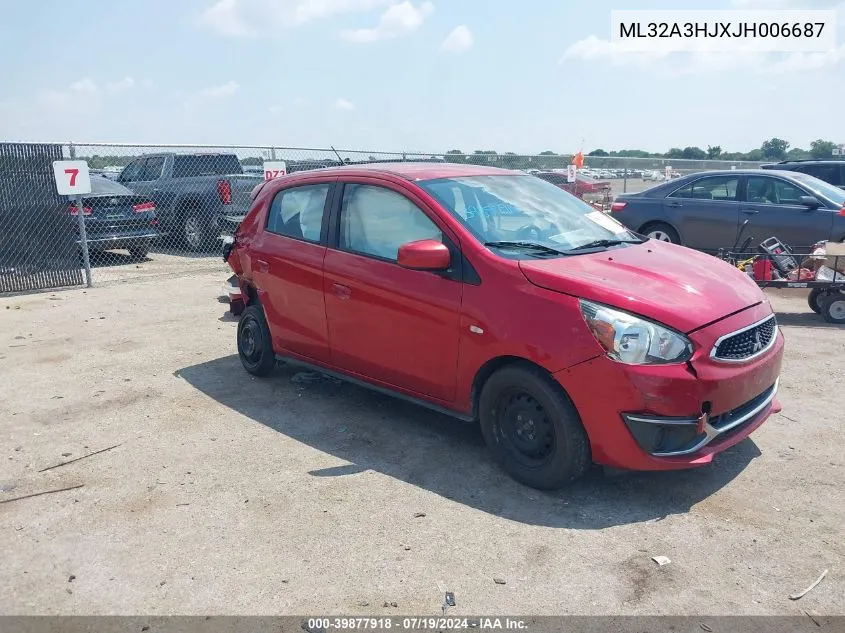 2018 Mitsubishi Mirage Es VIN: ML32A3HJXJH006687 Lot: 39877918