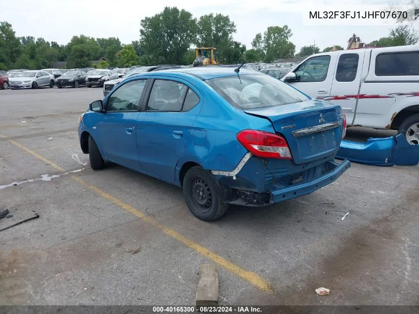 2018 Mitsubishi Mirage G4 Es VIN: ML32F3FJ1JHF07670 Lot: 40165300