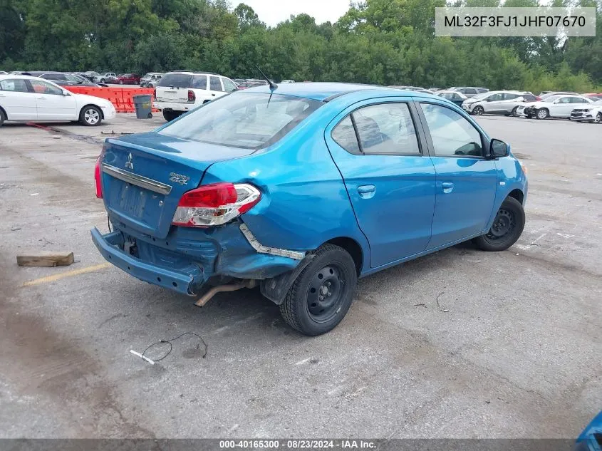 2018 Mitsubishi Mirage G4 Es VIN: ML32F3FJ1JHF07670 Lot: 40165300