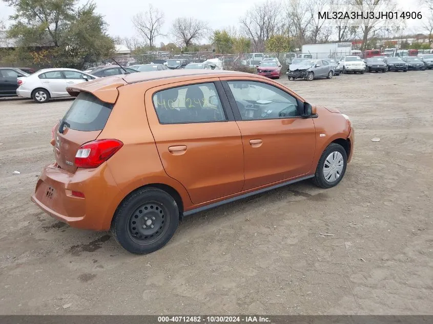 2018 Mitsubishi Mirage Es VIN: ML32A3HJ3JH014906 Lot: 40712482