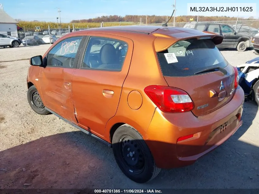 2018 Mitsubishi Mirage Es VIN: ML32A3HJ2JH011625 Lot: 40751385