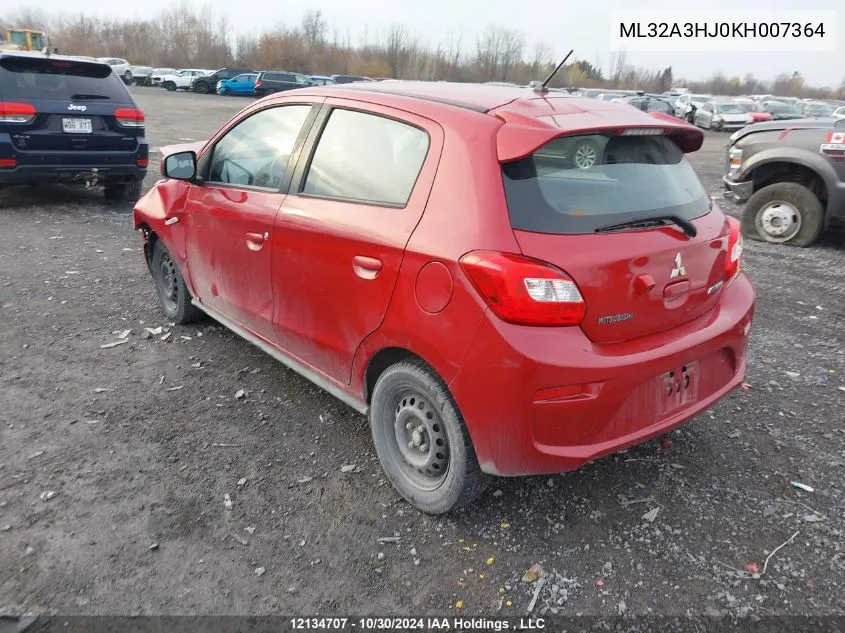 2019 Mitsubishi Mirage VIN: ML32A3HJ0KH007364 Lot: 12134707