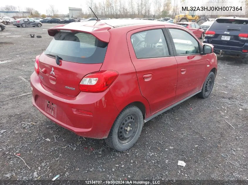 2019 Mitsubishi Mirage VIN: ML32A3HJ0KH007364 Lot: 12134707