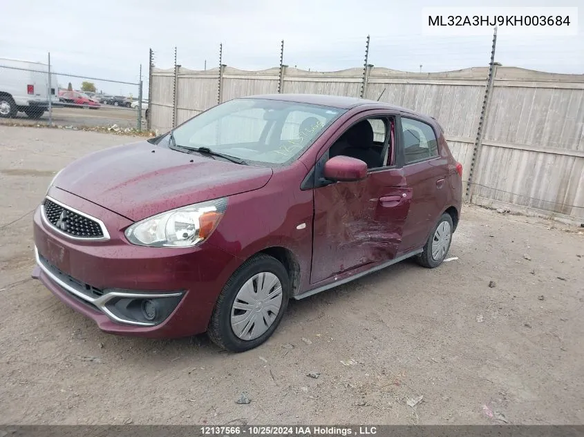 2019 Mitsubishi Mirage VIN: ML32A3HJ9KH003684 Lot: 12137566