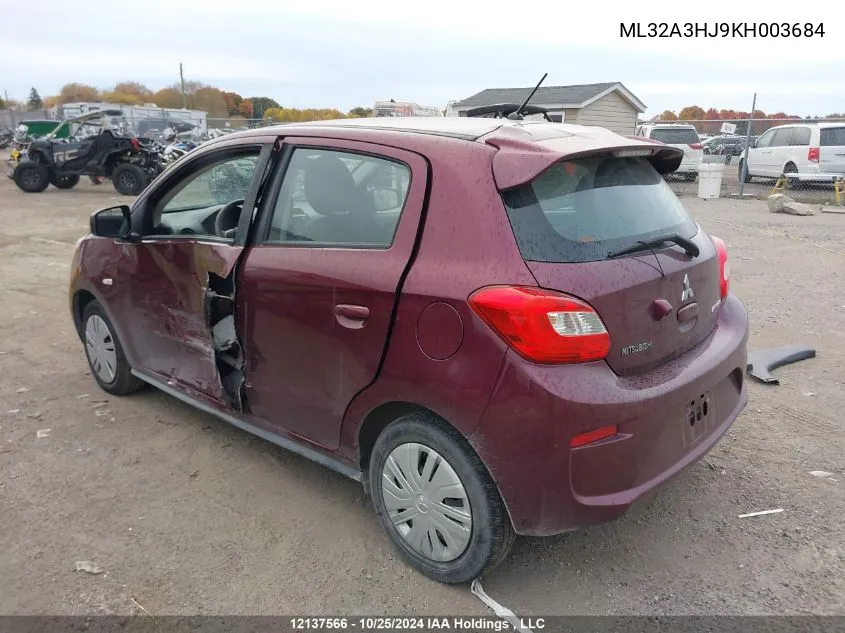 2019 Mitsubishi Mirage VIN: ML32A3HJ9KH003684 Lot: 12137566