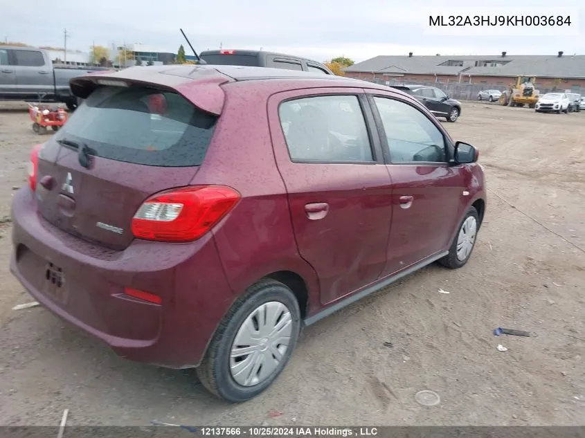 2019 Mitsubishi Mirage VIN: ML32A3HJ9KH003684 Lot: 12137566