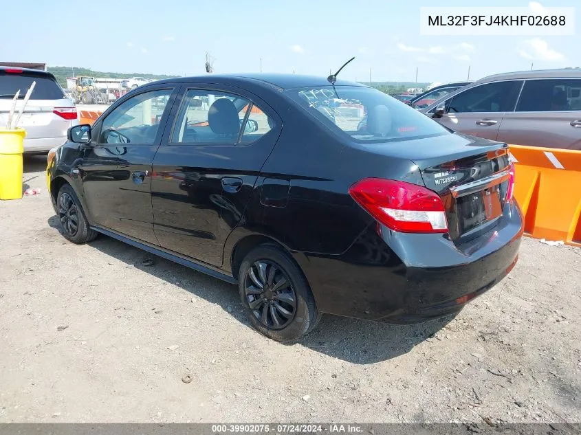 2019 Mitsubishi Mirage G4 Es VIN: ML32F3FJ4KHF02688 Lot: 39902075