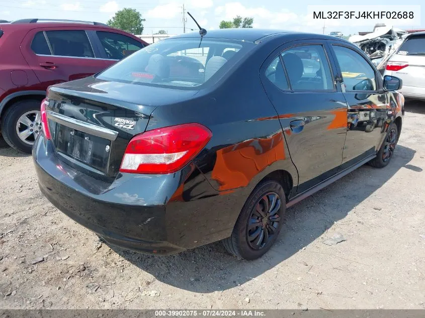 2019 Mitsubishi Mirage G4 Es VIN: ML32F3FJ4KHF02688 Lot: 39902075