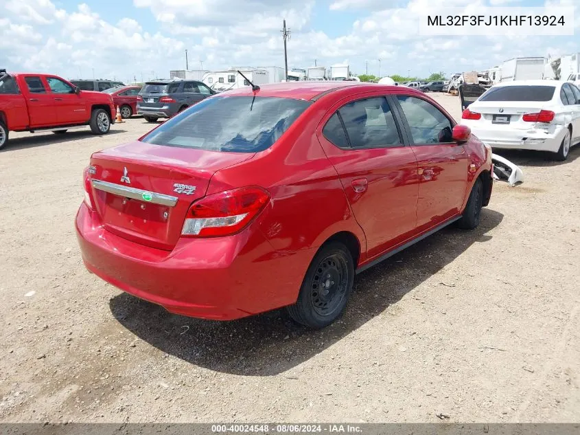 2019 Mitsubishi Mirage G4 Es VIN: ML32F3FJ1KHF13924 Lot: 40024548