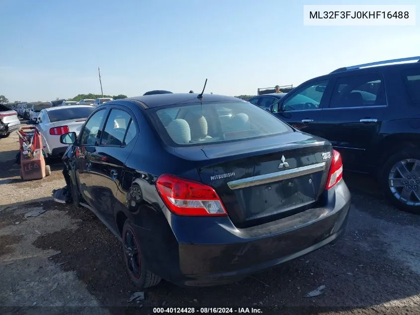 2019 Mitsubishi Mirage G4 Es VIN: ML32F3FJ0KHF16488 Lot: 40124428