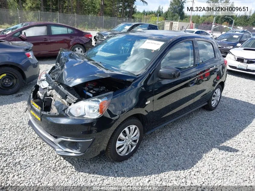 2019 Mitsubishi Mirage Es/Rf VIN: ML32A3HJ2KH009651 Lot: 40209646