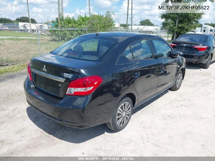 2019 Mitsubishi Mirage G4 Es VIN: ML32F3FJ7KHF05522 Lot: 40289781