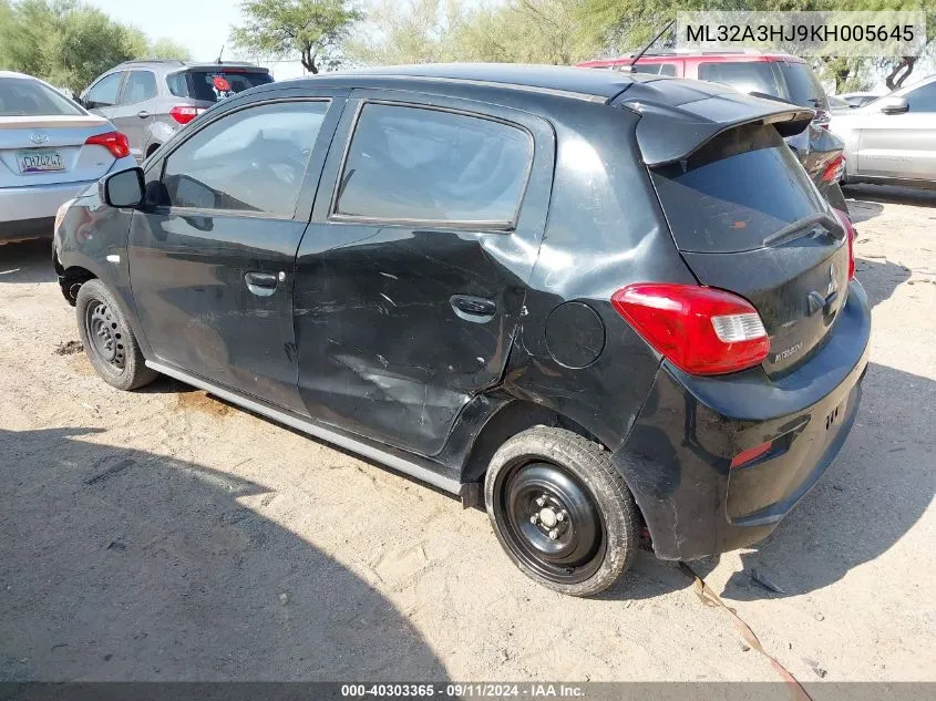 2019 Mitsubishi Mirage Es/Rf VIN: ML32A3HJ9KH005645 Lot: 40303365