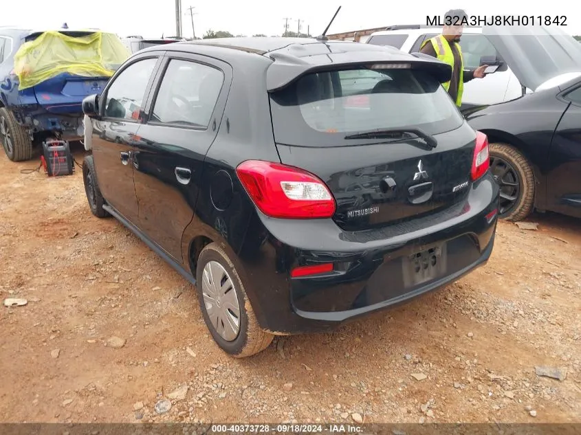 2019 Mitsubishi Mirage Es/Rf VIN: ML32A3HJ8KH011842 Lot: 40373728