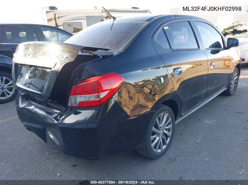 2019 Mitsubishi Mirage G4 Se VIN: ML32F4FJ0KHF02998 Lot: 40377894