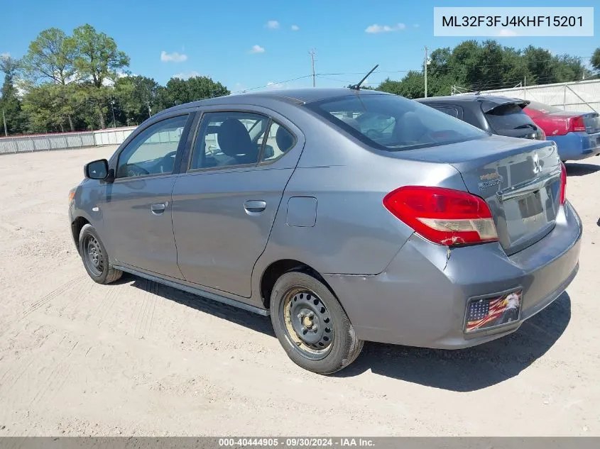 2019 Mitsubishi Mirage G4 Es VIN: ML32F3FJ4KHF15201 Lot: 40444905