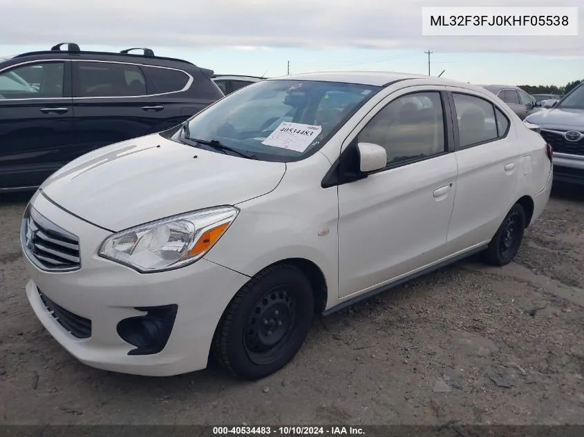 2019 Mitsubishi Mirage G4 Es VIN: ML32F3FJ0KHF05538 Lot: 40534483