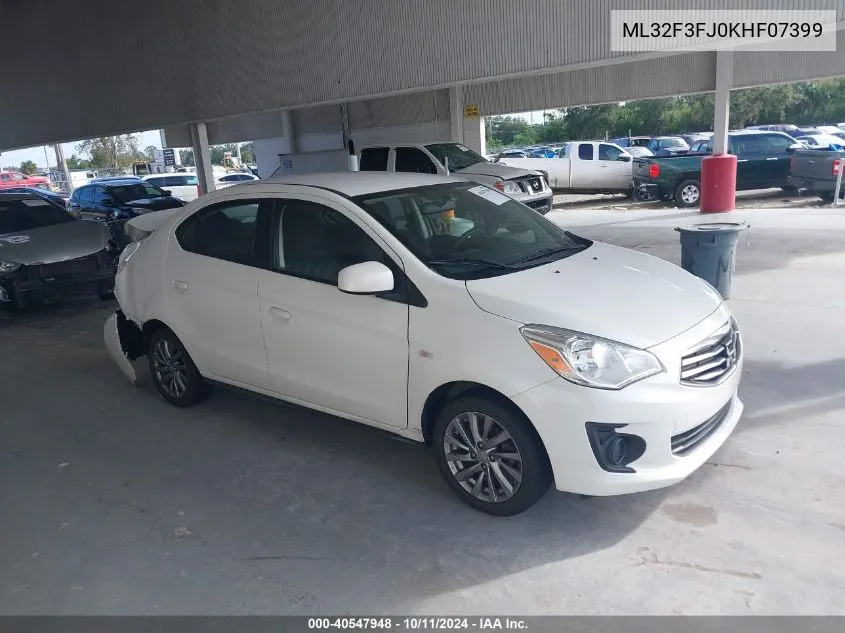 2019 Mitsubishi Mirage G4 Es VIN: ML32F3FJ0KHF07399 Lot: 40547948