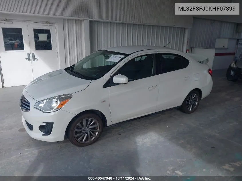 2019 Mitsubishi Mirage G4 Es VIN: ML32F3FJ0KHF07399 Lot: 40547948