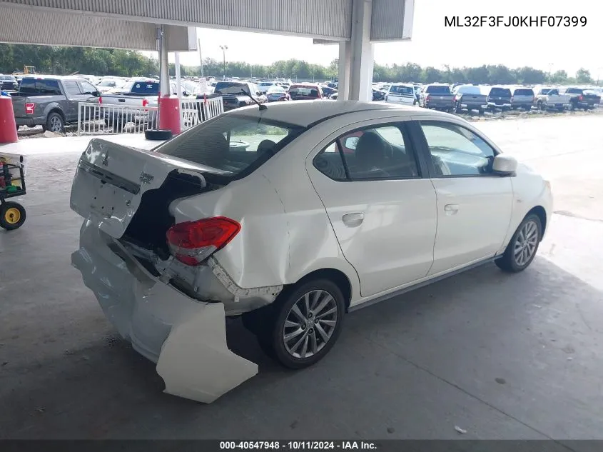 2019 Mitsubishi Mirage G4 Es VIN: ML32F3FJ0KHF07399 Lot: 40547948