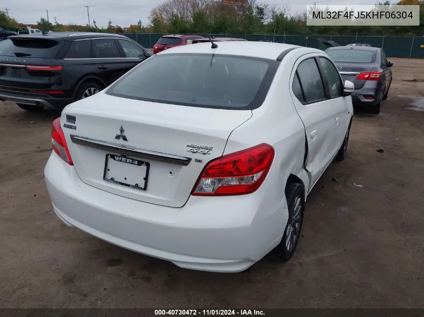 2019 Mitsubishi Mirage G4 Se VIN: ML32F4FJ5KHF06304 Lot: 40730472