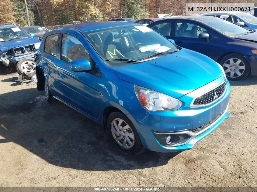 2019 Mitsubishi Mirage Se VIN: ML32A4HJXKH000671 Lot: 40735248