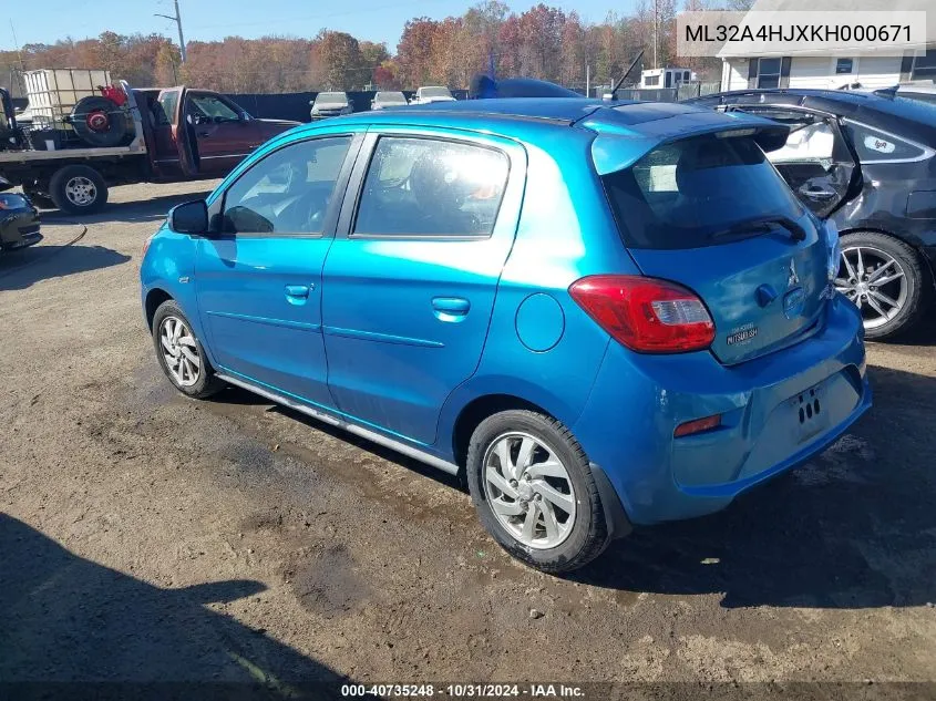 2019 Mitsubishi Mirage Se VIN: ML32A4HJXKH000671 Lot: 40735248