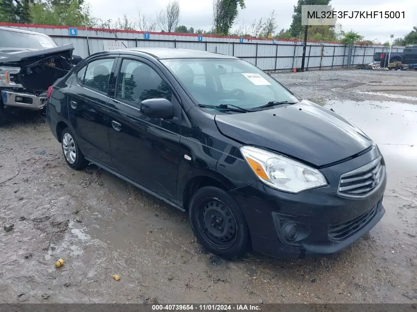 2019 Mitsubishi Mirage G4 Es VIN: ML32F3FJ7KHF15001 Lot: 40739654